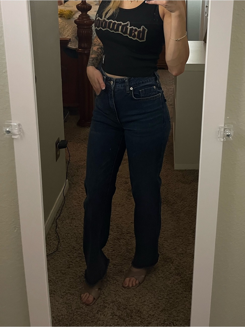Pilcro Dark Indigo Straight Leg Jeans